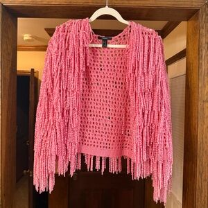 Forever 21 Shaggy Fringe Open Front Cardigan